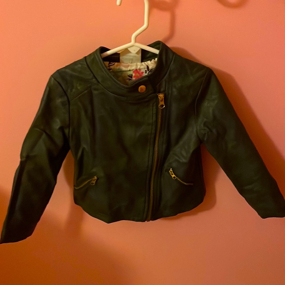Charcoal gray pleather jacket brand is genuine kids from Oshkosh size 3 T